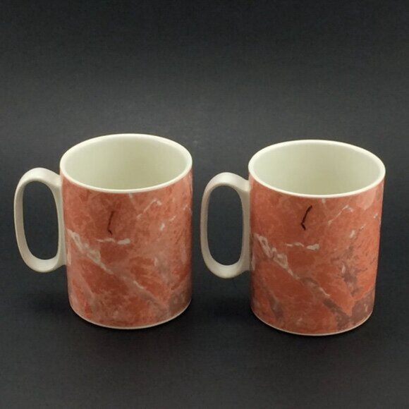 2 Vintage Siena Villeroy Boch Porcelain Tea Coffee Mugs Cups Salmon Orange - Picture 2 of 15